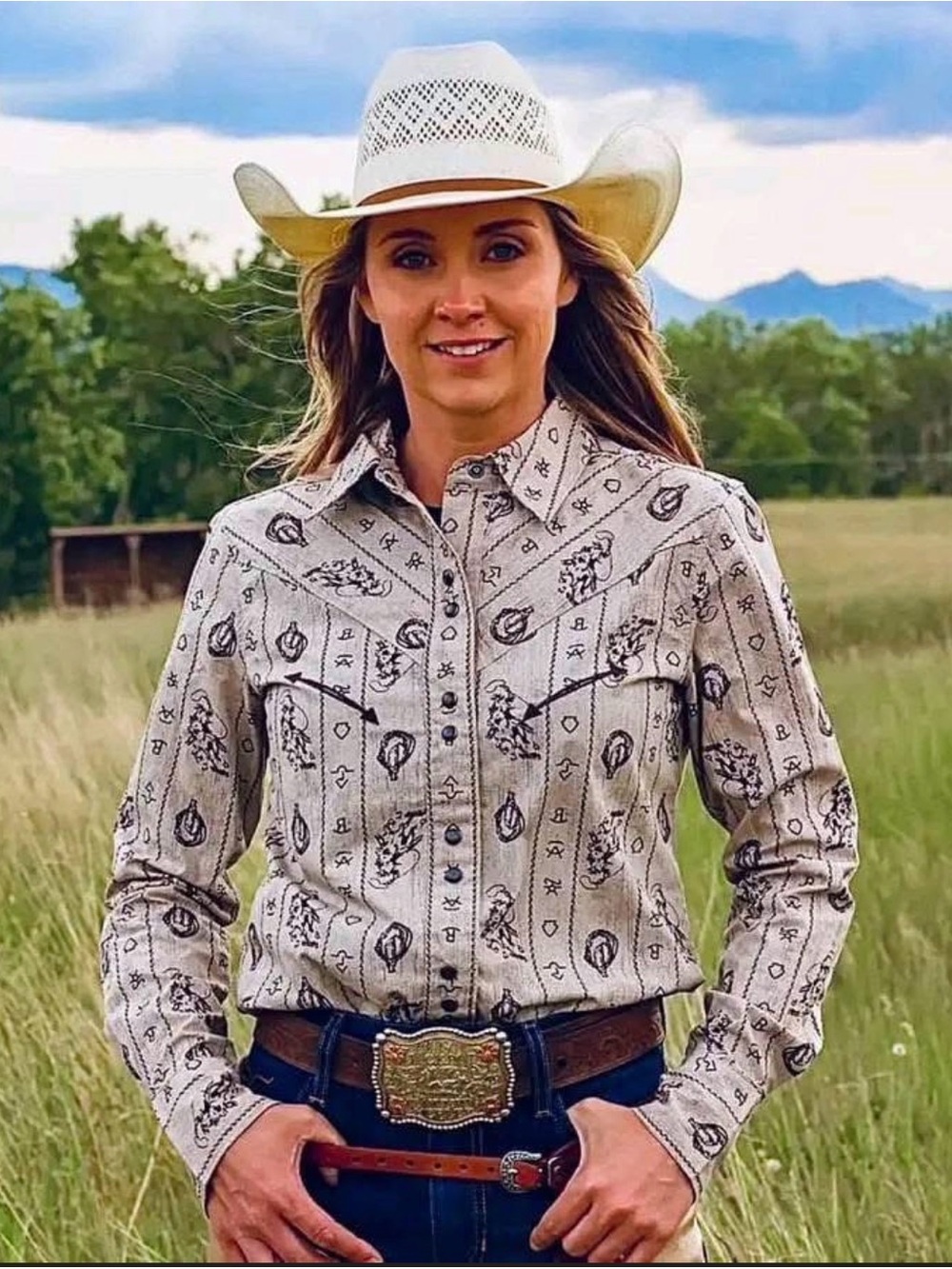 Cruel Girl | Western Classic Fit Snap Closure Print Shirt | Size Extra Small